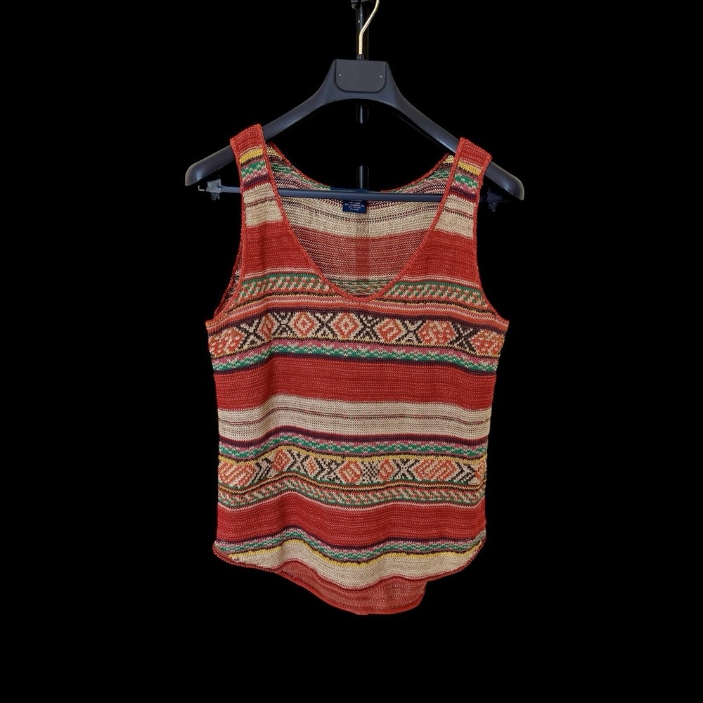Vintage Ralph Lauren Sweater Women's‎ Small Silk Linen Blend Aztec Southwestern